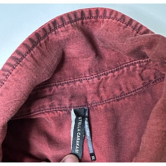 Stella Carakasi Washed Indigo Tunic Port Red Button Up XL Tencel - Picture 4 of 9